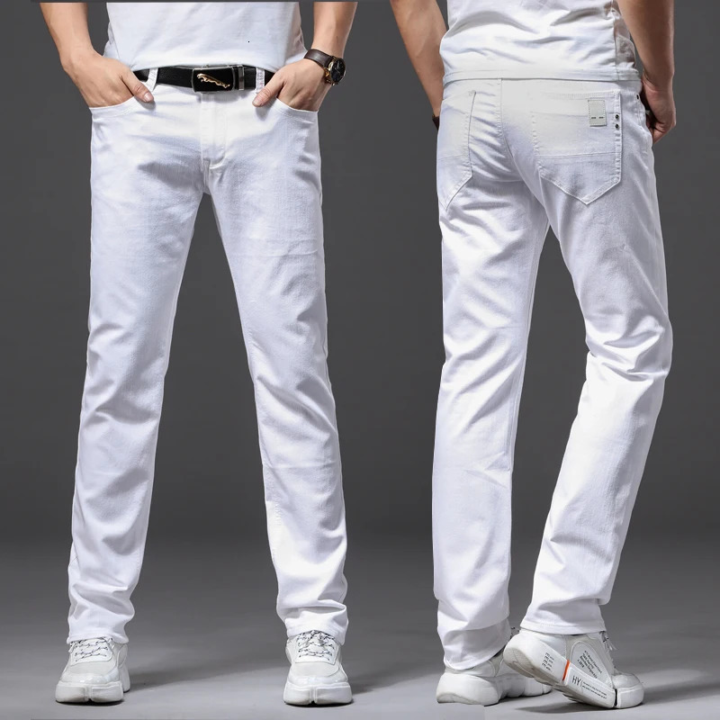 Men White Jeans Fashion Casual Classic Style Slim Fit Soft Trousers Male Advanced Stretch Pants 250811
