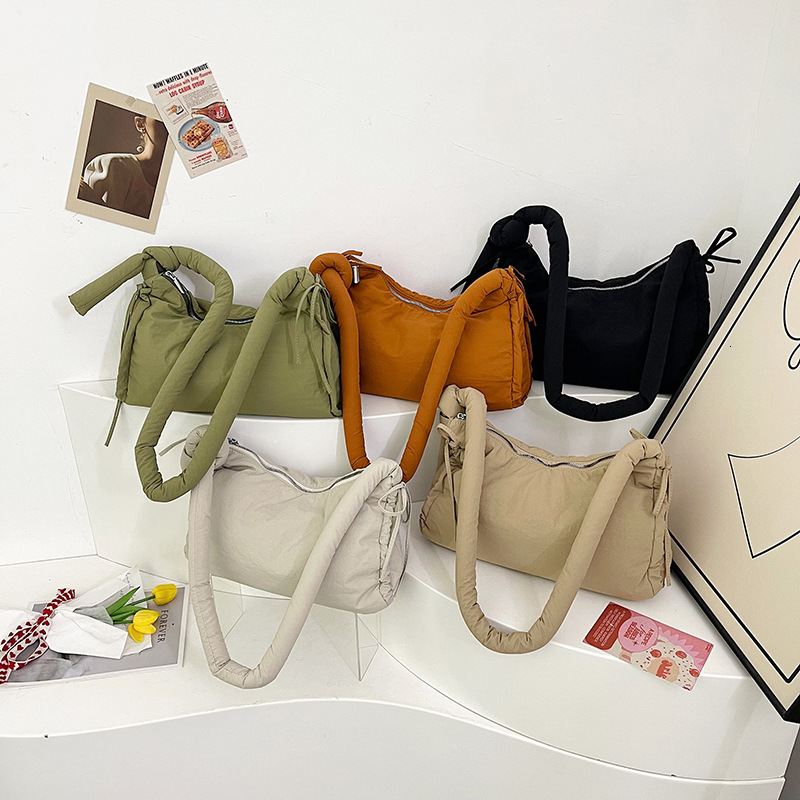 Outdoor Sports Style Large Capacity Canvas Shoulder Crossbody Tie Knot Handbag Women's Casual Solid Color Underarm Bag
