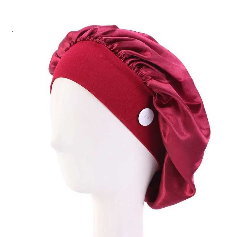 Women Satin Sleep Night Cap With Button Head Cover Bonnet Wash Hat African Hair Care Turban Headcover Beanie Bandana XJ250812