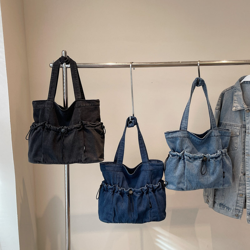 Denim Women New Summer Versatile Casual Shoulder Wrinkled Large Capacity Tote Bag