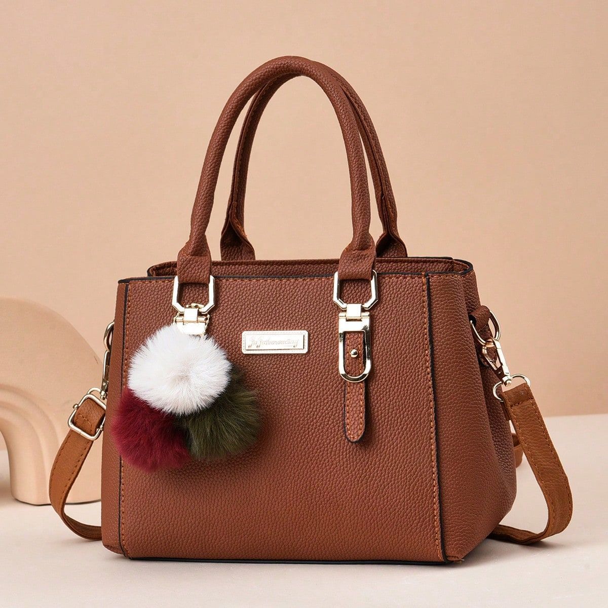Designer Handbag Women's New Fashion Single Shoulder Bag Double Large Capacity Hairball