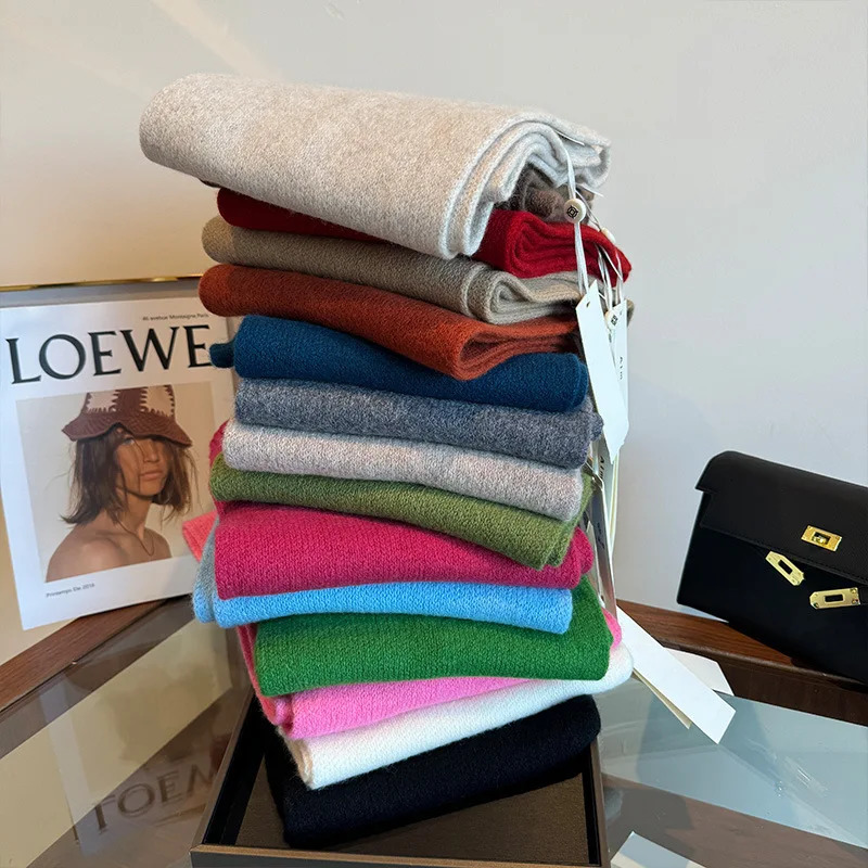 100% Women Wool Scarf Shawl Winter Warm Soft Solid Knitting Fashion Bandana Lady Wool Blanket Scarves n Echarpe 250812