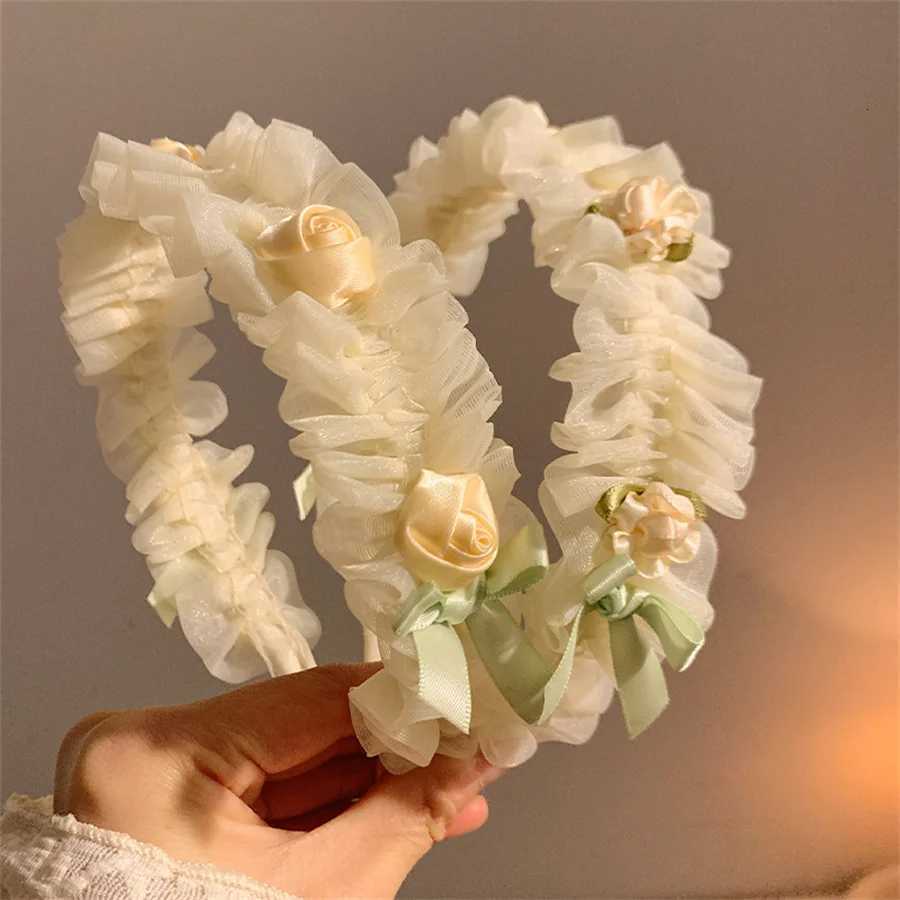 New Fashion Mesh Rose Band for Women Childrens Summer High Cranial Top Fold Band Wide Edge Hair Accessories Band X250812