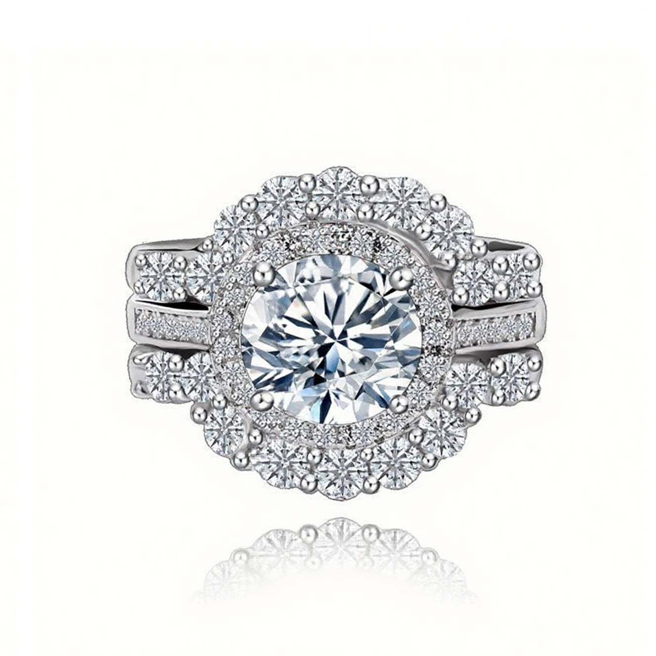 MT 925 Sterling Silver Round Cut Moissanite for Women D Color VVS1 Engagement & Wedding Ring Set Anniversary, Wedding Ceremony, Valentine's Day J