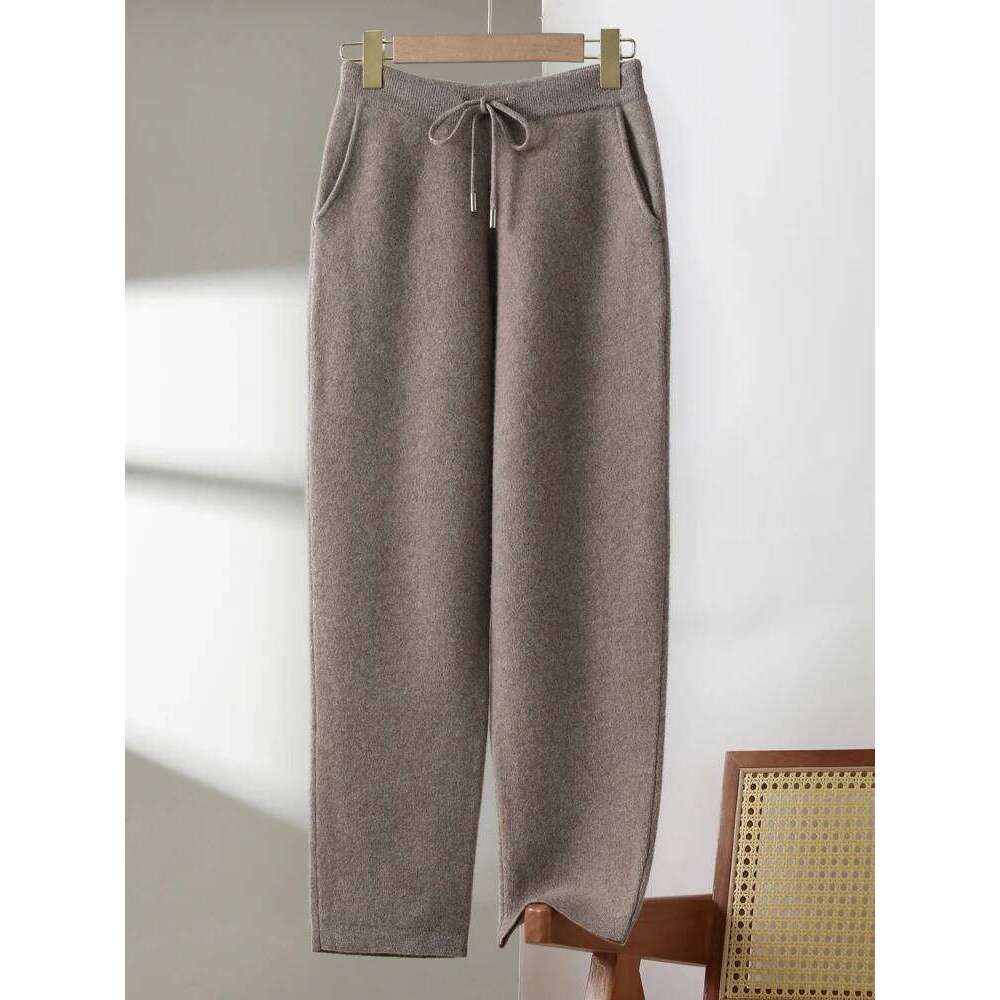 100% Pure Wool Small Leg Pants Kintted Autumn Winter Women's Fashionable Casual Versatile Thick Solid Color Pocket Cashmere Pant 20250811