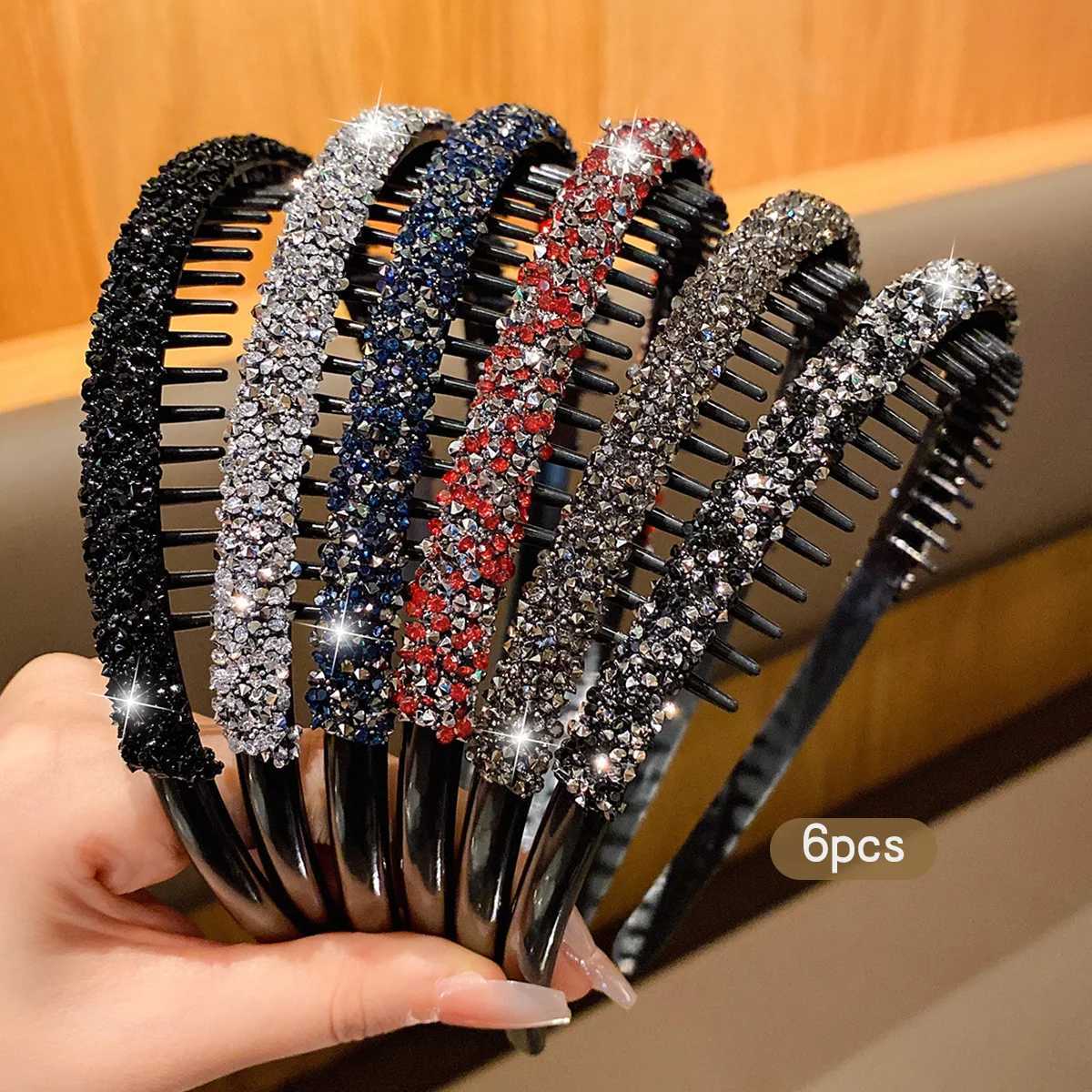 6 trendy rhinestone bands with teeth and anti-slip hair clips suitable for daily use as hair accessories X250812