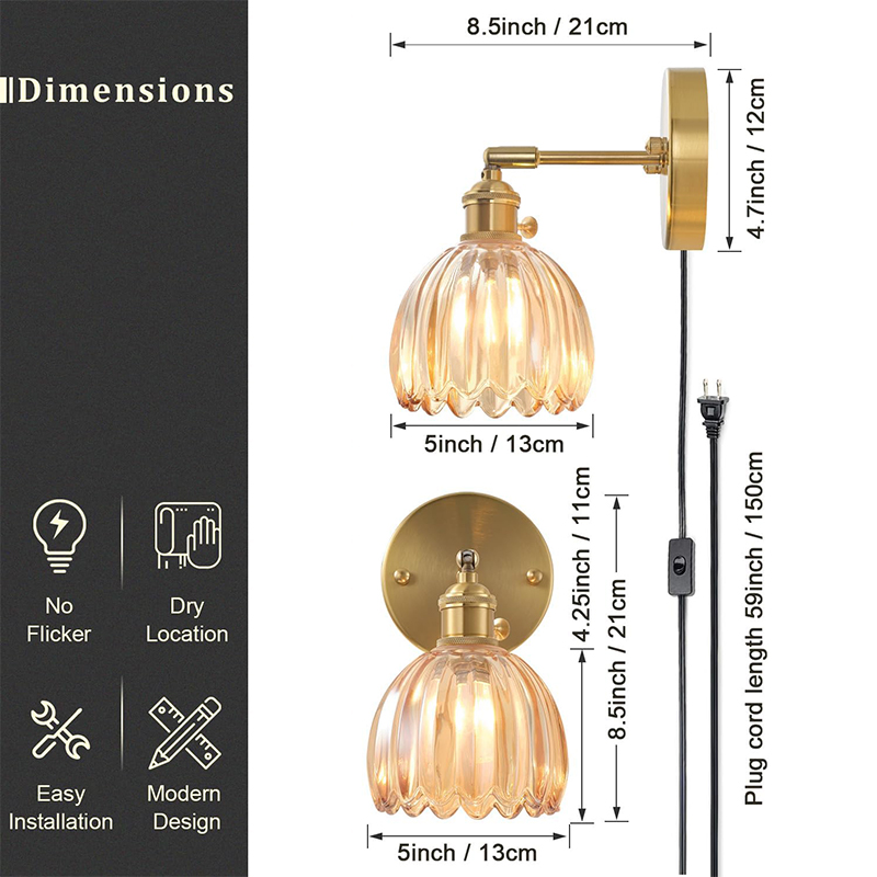 Small Pumpkin Glass Wall Light with Bronze Switch for Bedroom Bedroom wall light