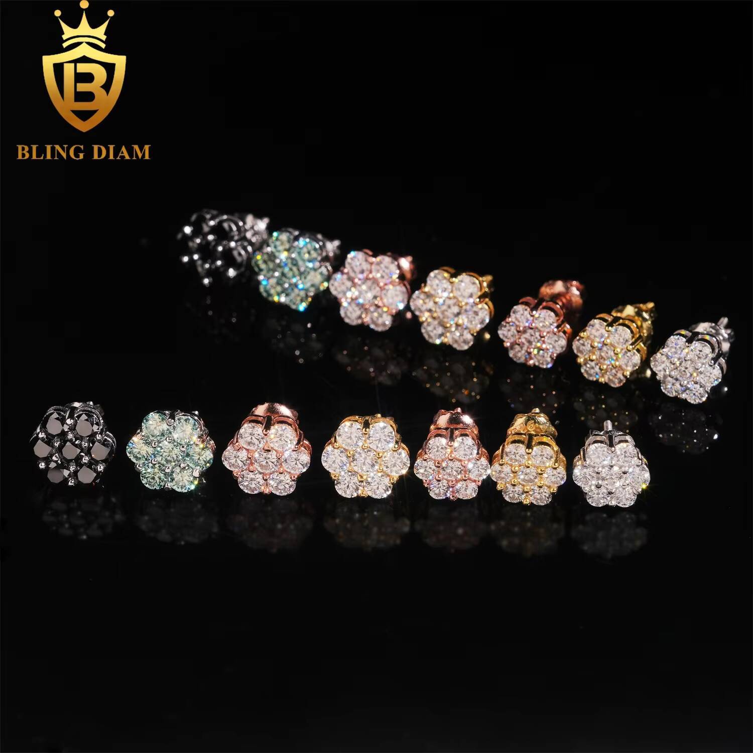 GAR Certificate Flower Cluster Moissanite Earring 925 Sterling Silver Screw Back Moissanite Stud Earrings Men and Women