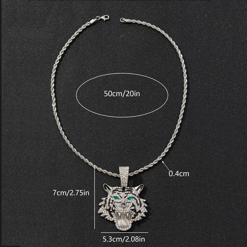 Hip Hop Big 3D Tiger Pendant Necklace Crystal Cuban Chain HipHop Iced Out Bling Necklaces Men Women Fashion Charm Jewelry 250811