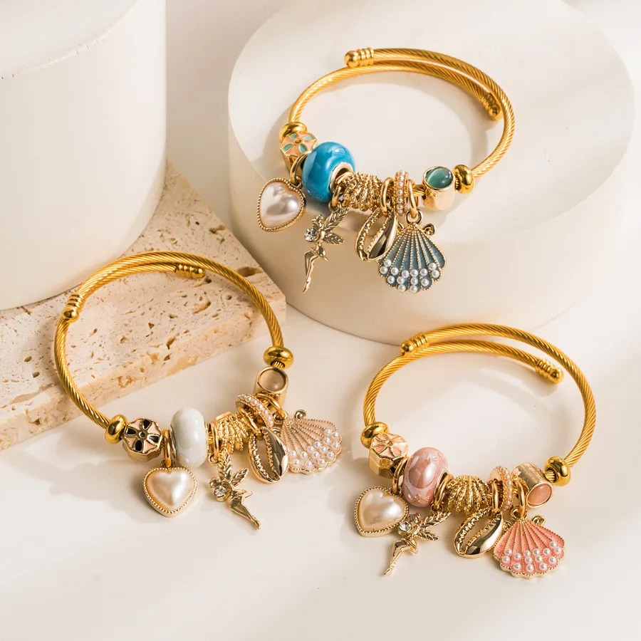 Love stainless steel adjustable opening bracelet fashionable jewelry pearl womens bracelet 250807