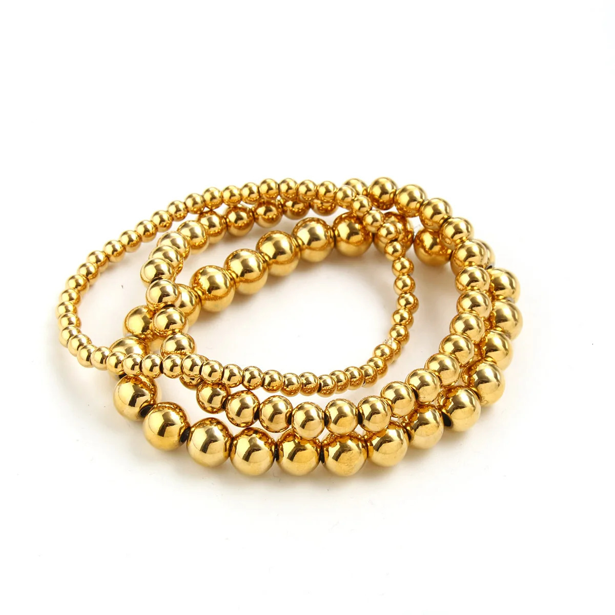 MHS.SUN Fashion Waterproof Smooth Stainless Steel Bracelets 2-10mm Elastic Beaded Gold Plated Stackable Bracelet Women Jewelry 250811