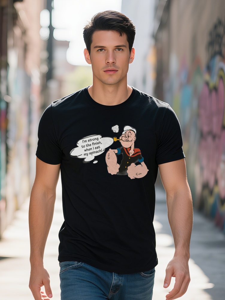 Men S Casual Crew Neck T-Shirt with Funny Cartoon Print I'm Strong to SheLFin Design Lightweight Regular Fit