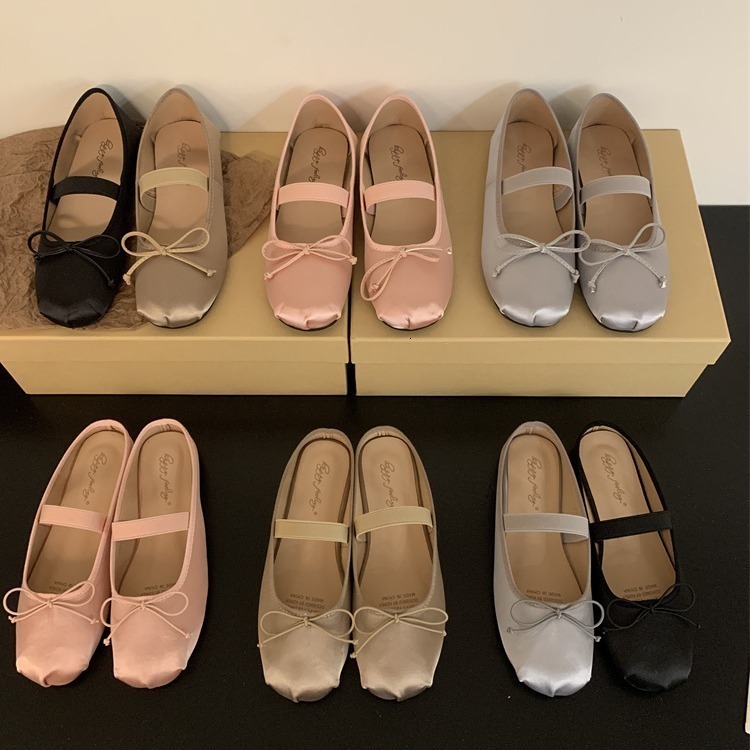 Satin Ballet Flats, Elegant Mary Jane Shoes with Round Toe and Bow Detail - Lightweight Women's Flats Size 43 dh911068014