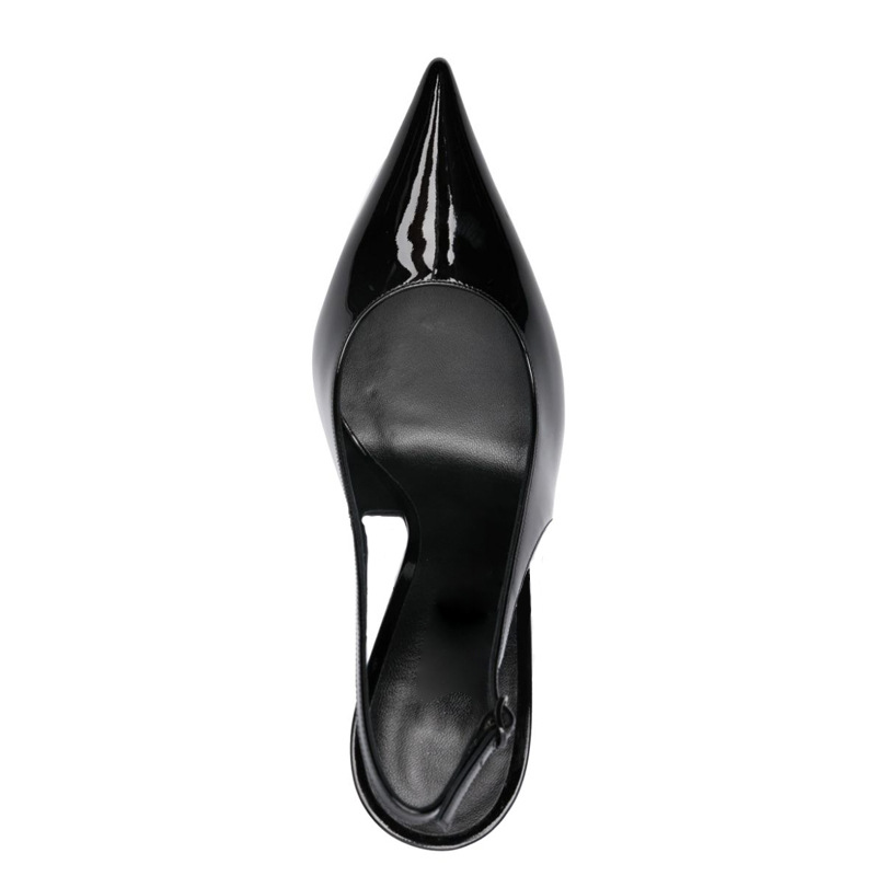 Patent Leather Stiletto Sandals - Pointed Toe Ankle Strap Heels 10Cm Steel Core Classic Black