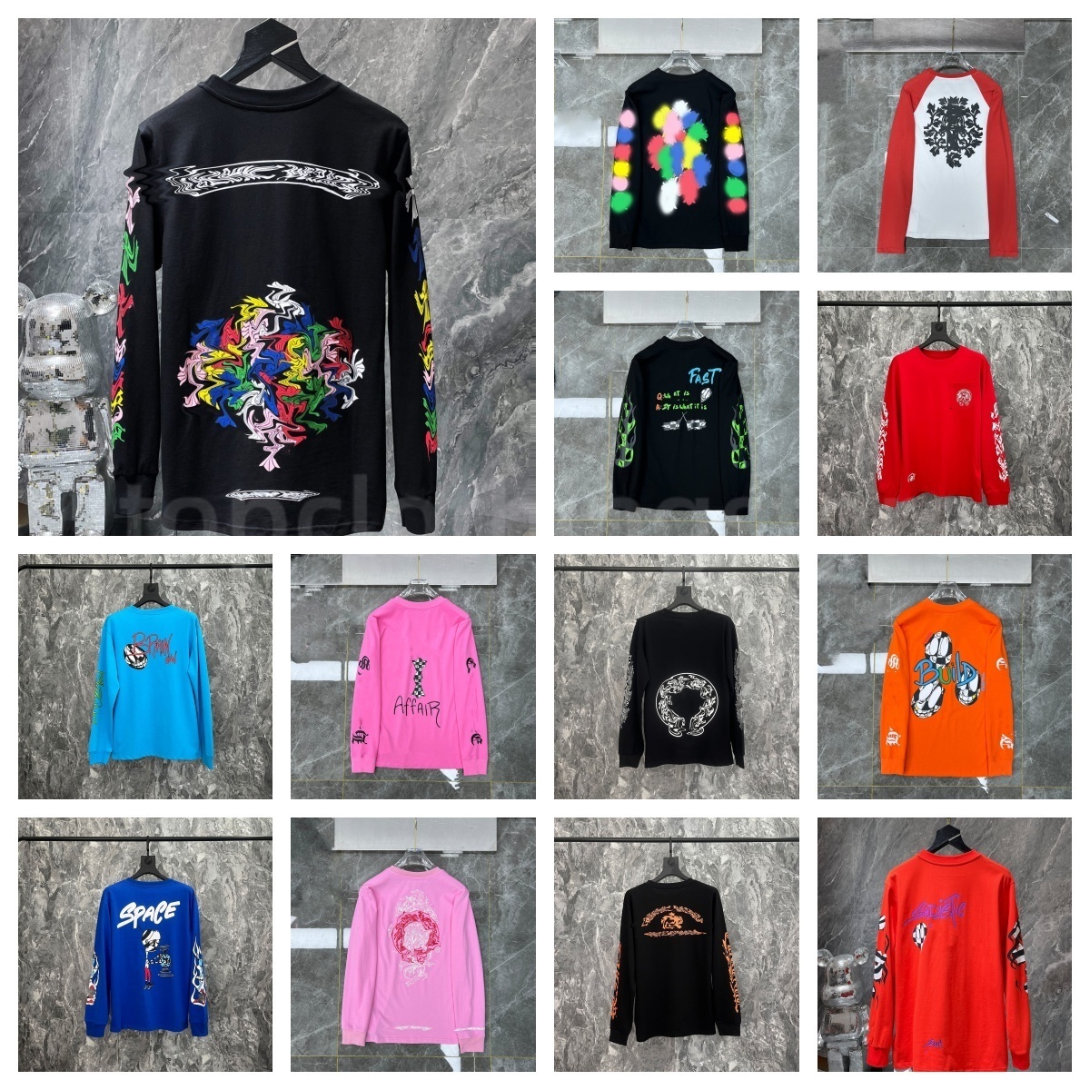 Designer fashionable street style T-shirts mens and womens T-shirts designer chrome T-shirts chrome printed T-shirts spring and fashionable long-sleeved tee DY 02