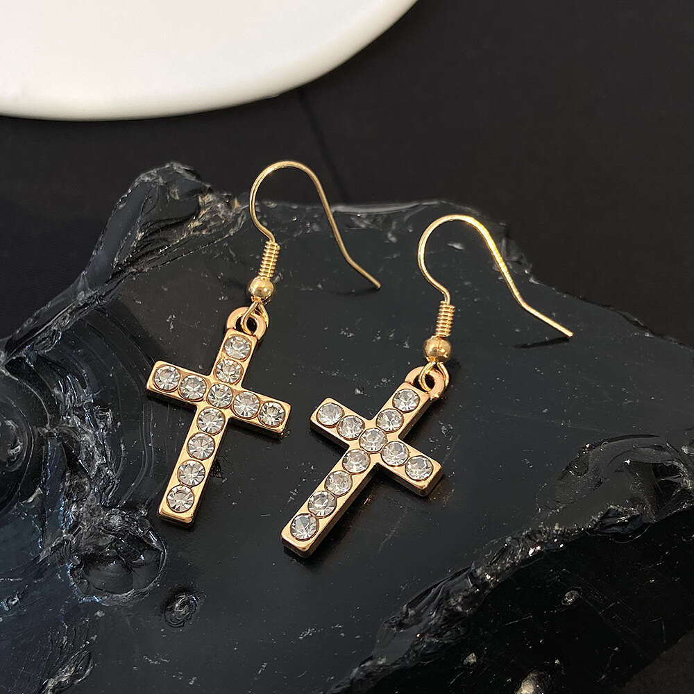 Gothic Dark Dia-Studded Ins Style Personality Temperament Cross Earrings for Women