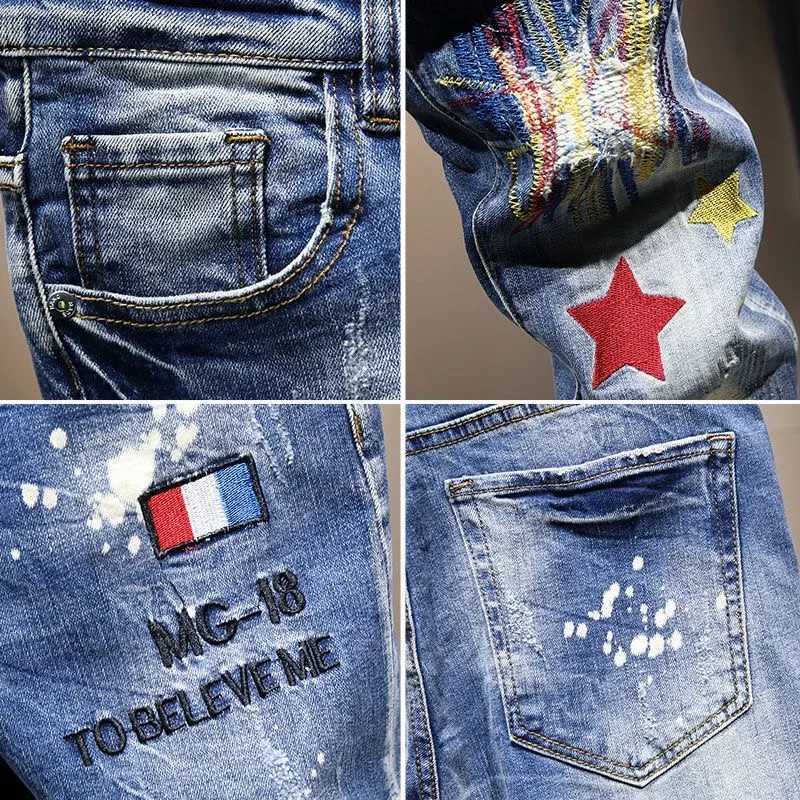 2024 Spring and Autumn Fashion Trend Printed Straight Leg Stretch Jeans Mens Casual Relaxed Breathable High-Quality Trousers X250812