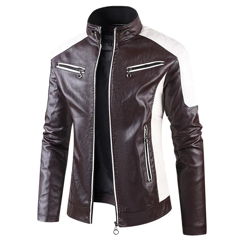 Men Stand Collar Motorcycle Leather Jackets Slim Fit PU Leather Coats Quality Fashion Male Autumn Casual Leather Jackets 5XL 250811