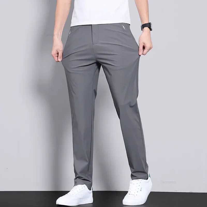 Ultra-thin Elastic Mens Casual Trousers Summer Quick-drying Ice Silk Slim Straight Business Solid Color Trousers Black Gray W250812