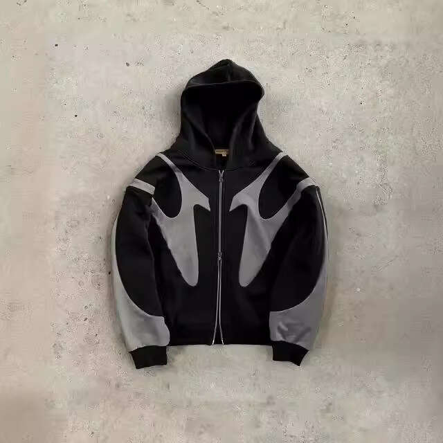 Autumn and Winter New Street Hip Hop Stitching Printed Hoodie Y2K Harajuku Style Jacket Sweatshirt