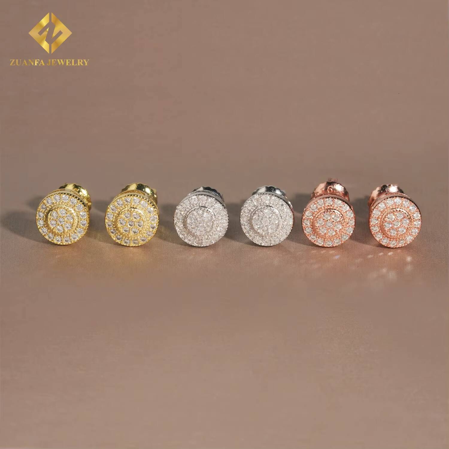 GRA Certificate Round Shape Stud Earrings 925 Silver 18K Gold Plated VVS Moissanite Ear Studs Fine Hip Hop Jewelry Mens Women