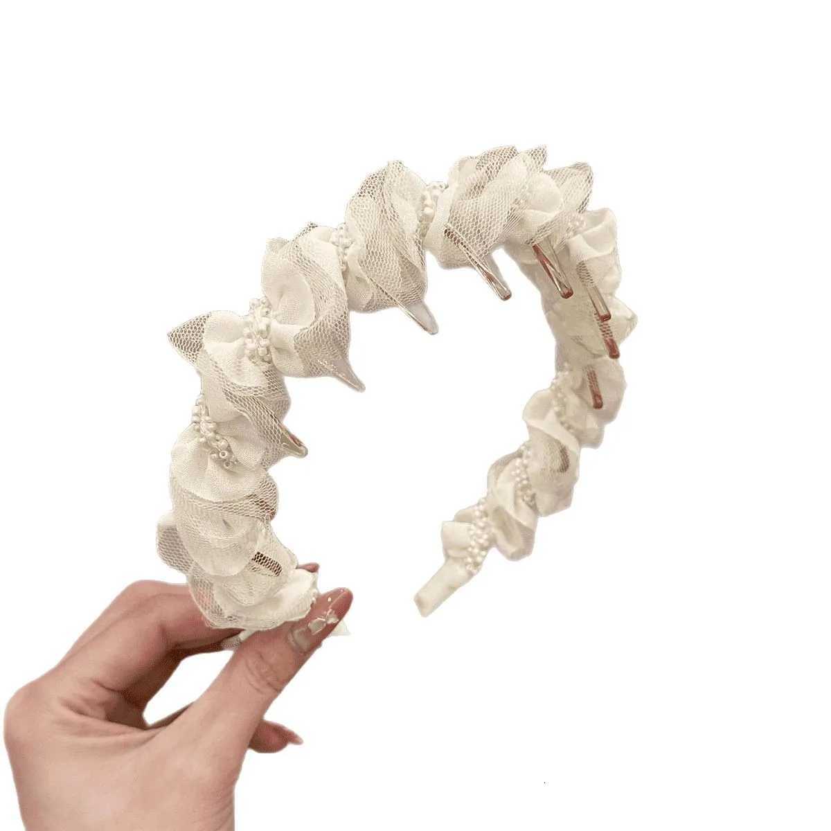 Mesh Beaded Band Classic Black And White Band Elegant Fem All-Match Hair Accessories X250812