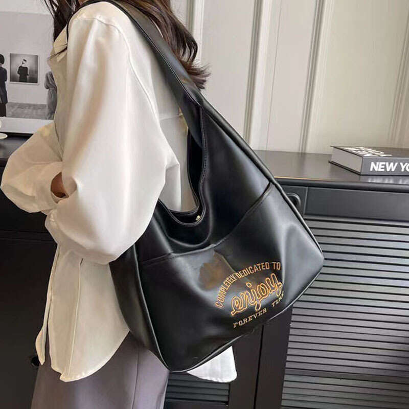 Spring And Summer New Large Capacity Tote Wide Strap PU Leather Embroidered Shoulder Women's Bag B5