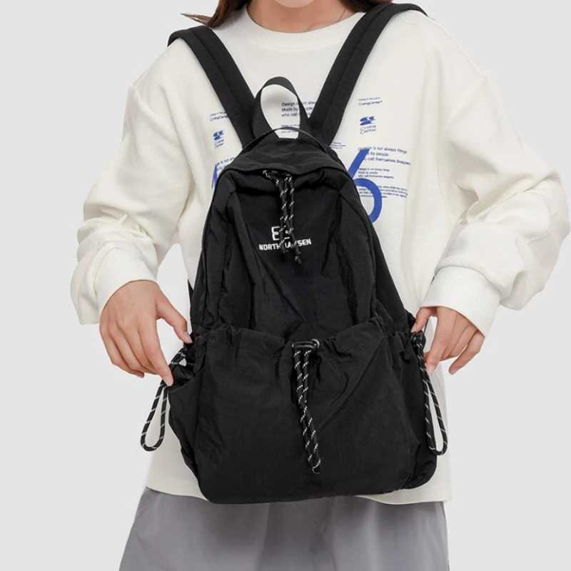 Nylon Solid Color Large Capacity Backpack Soft Versatile Bags Female 2025 High Quality Air Cushion Strap Soft Casual Backpack Y250811