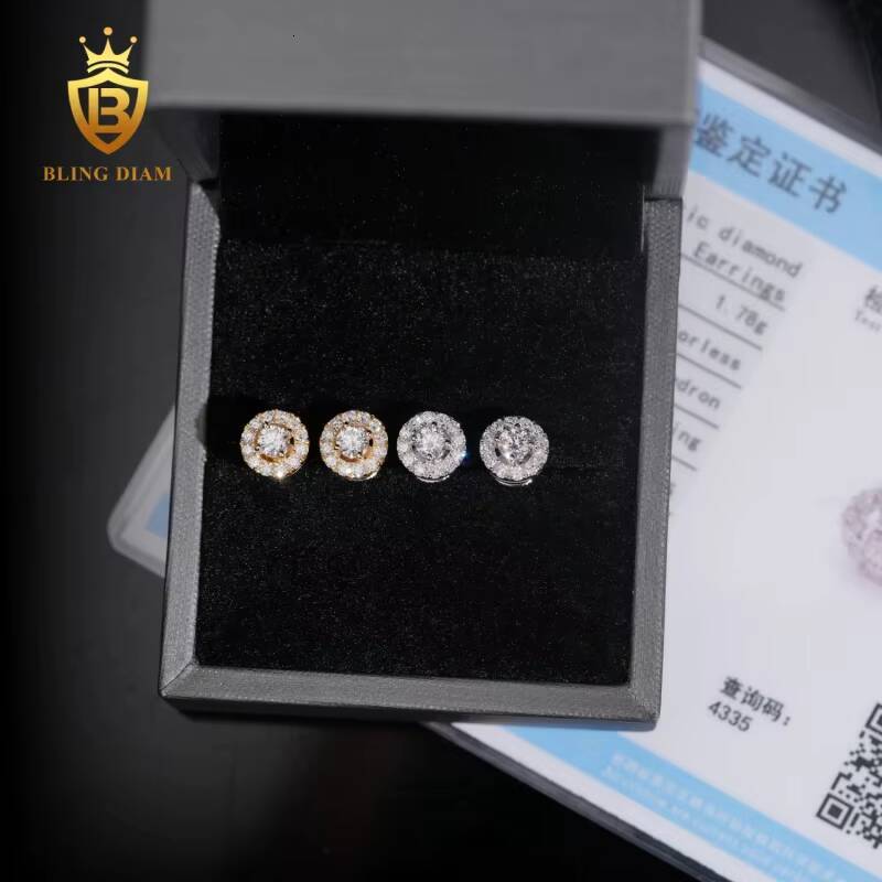 Hot Sale VVS1 Lab Grown Diamond Fashion Earring 925 Sterling Silver Gold Plated Hiphop Style GRA Certificate Past Diamond Test