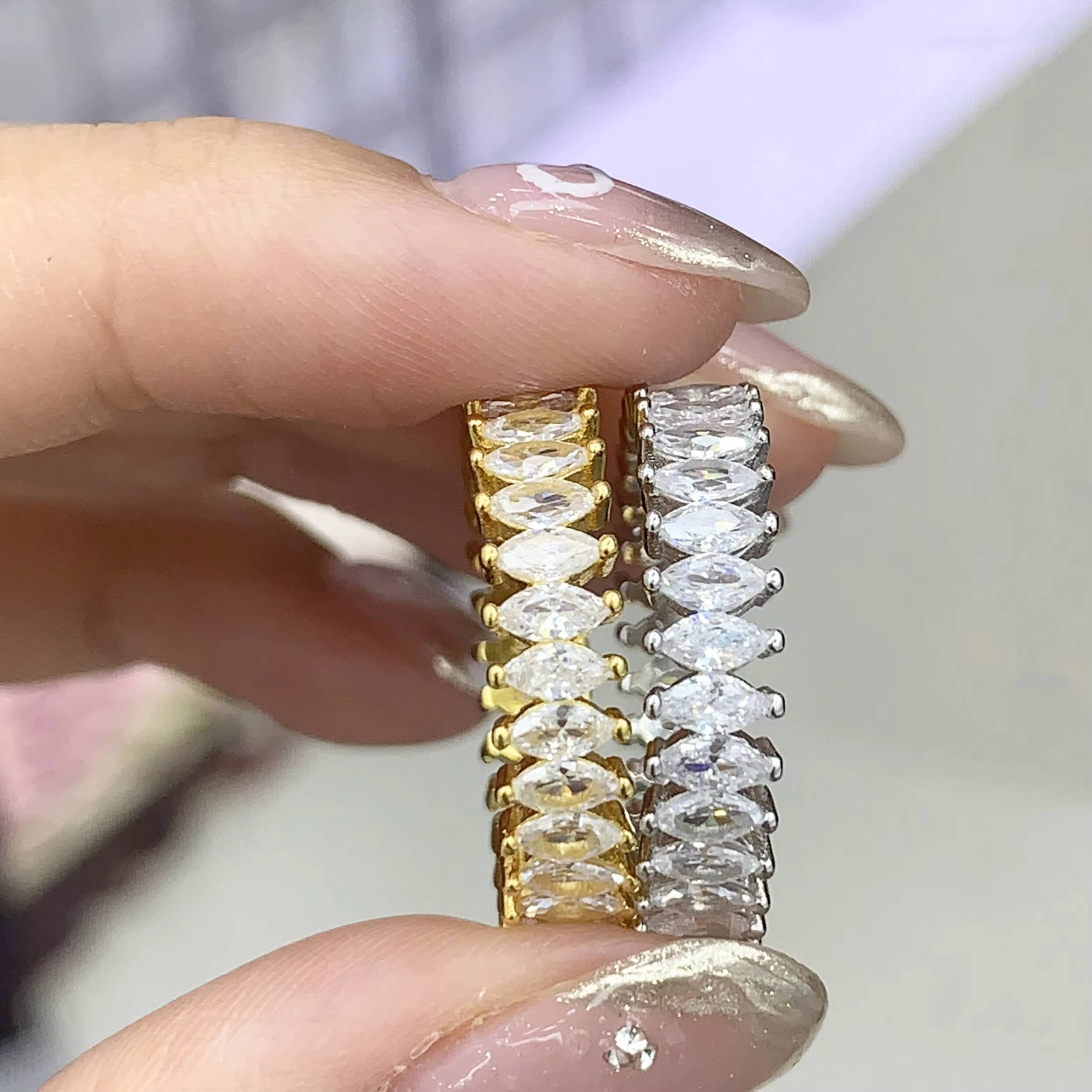 Original 925 Sterling Silver Ladys Moissanite Rings Rare Shape Moissanite Moissanite Row Rings for Women