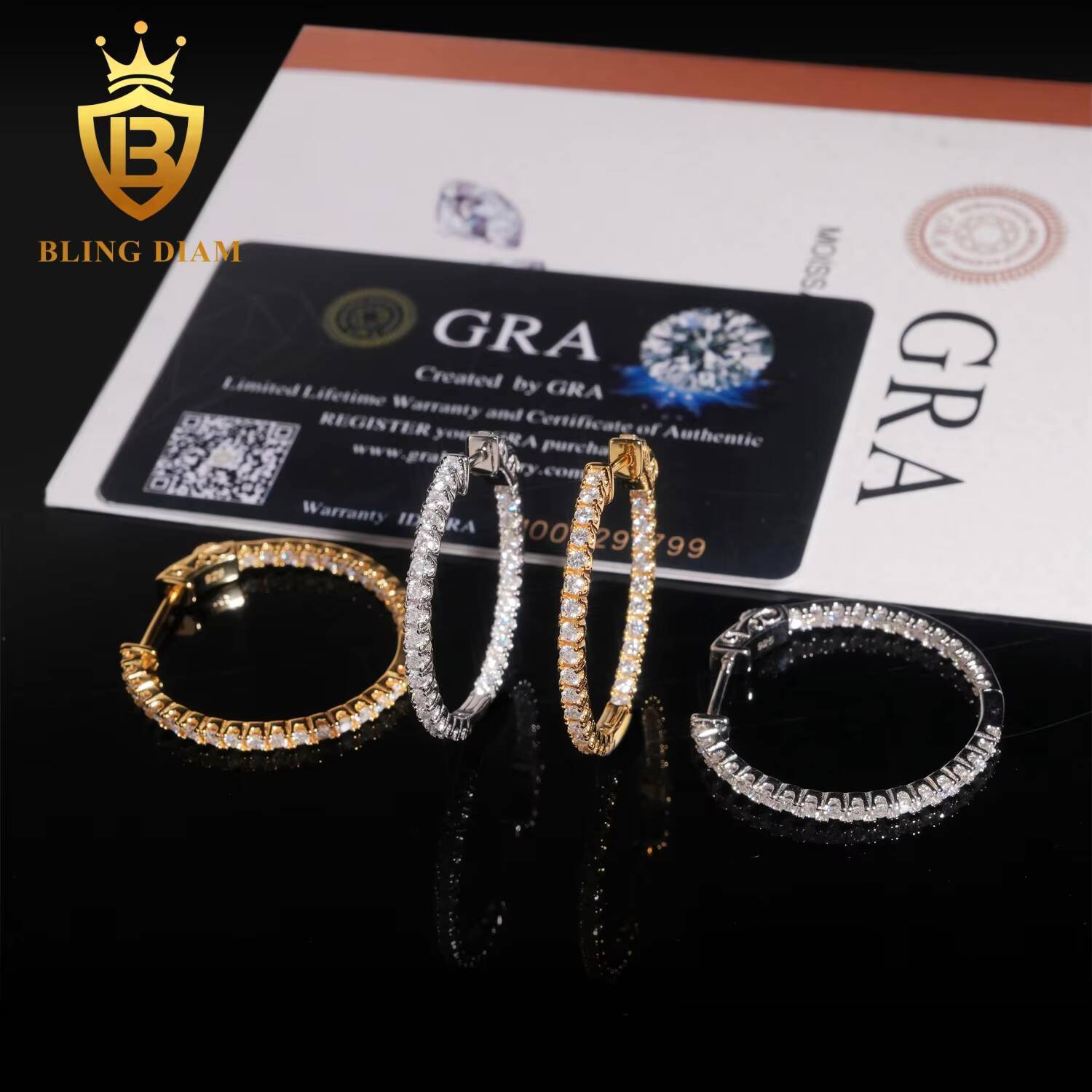 Wholesale Price Moissanite Earrings Iced Out 925 Sterling Silver Moissanite Diamond Hoop Earrings Men Women