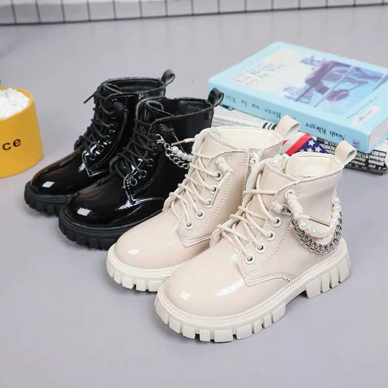 Girlss Fashionable Pearl Chain Boots 2025 Autumn/Winter New Arrival Single Boot Princess Leather Shoes Soft Bottom Black ShoesXJ250812