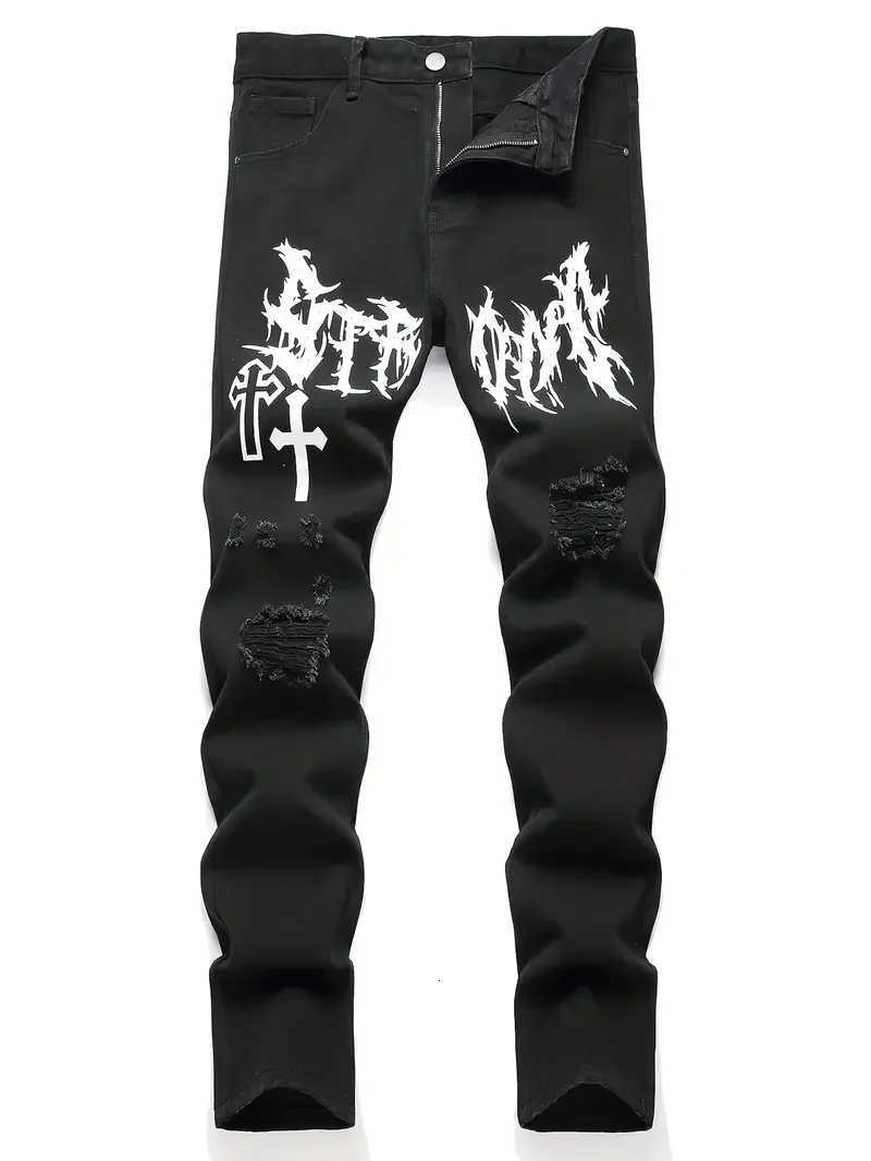 Mens street paint printed jeans and jeans X250812