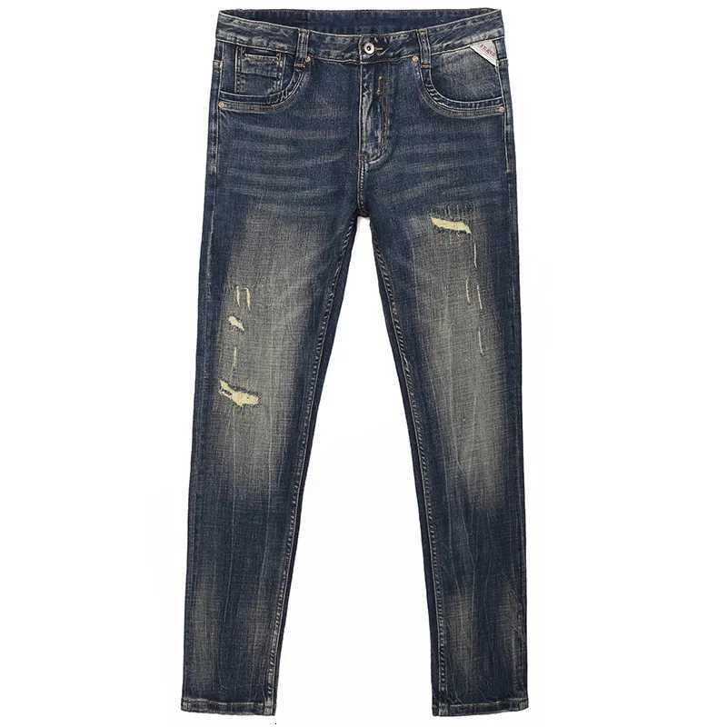 Dark Blue Vintage Make Old Ripped Patch Jeans Men 2024 New Street Locomotive Fashion Mens Clothing Stretch Slim Fit Pants X250812
