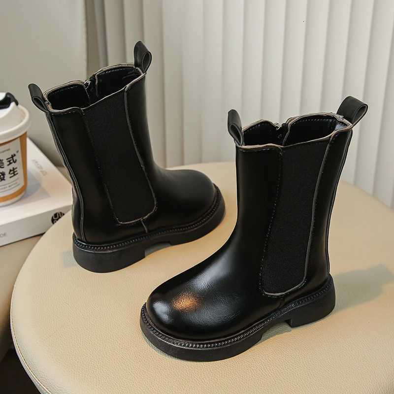 Children Leather Boots for Girls Simple Classic Fashion Kids Knee-High Boots Back Zipper Long Spring Winter New Rubber Shoes XJ250812