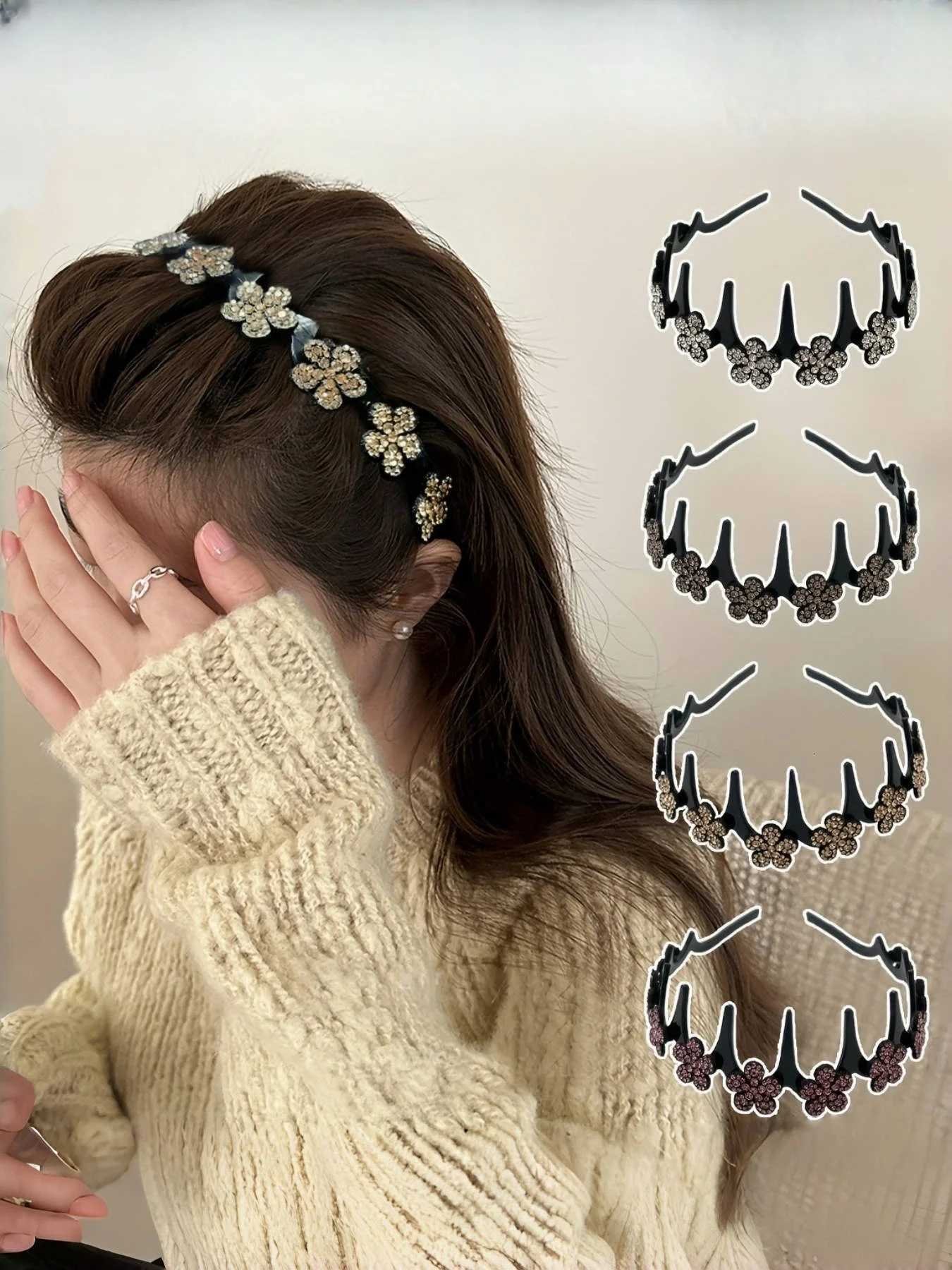 4Pcs Wens Model Fashionable and Gorgeous Rhinestone Inlaid Flower Band Suitable for Parties X250812