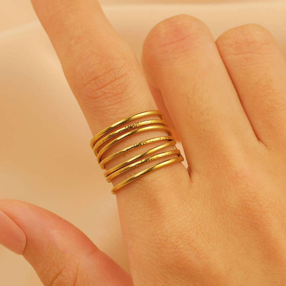 Real Gold Stainless Steel for Women High-end Color-blocking Water Drop Lava Geometric Ring