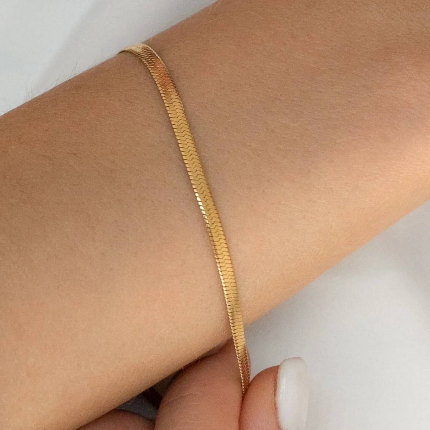Mariasz Minimalist 16/18cm Stainless Steel Classic Snake Gold Color Width 2.5/3/4MM Chain Bracelet For Women Jewelry Gift
