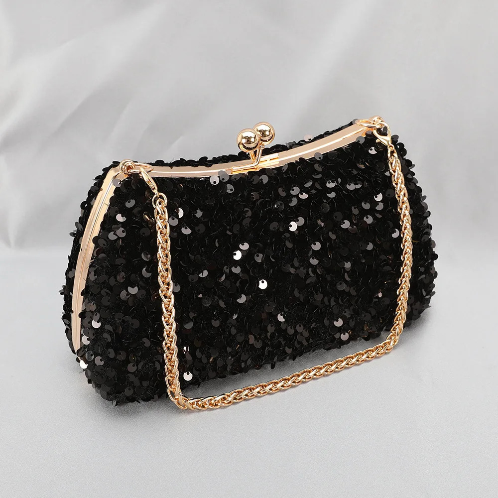 Trendy Chain-Strap Sequin Bag - Handmade Gold Beaded Evening Clutch For Women Glittering Crystal-Encrusted Evening Clutch Bag 250809