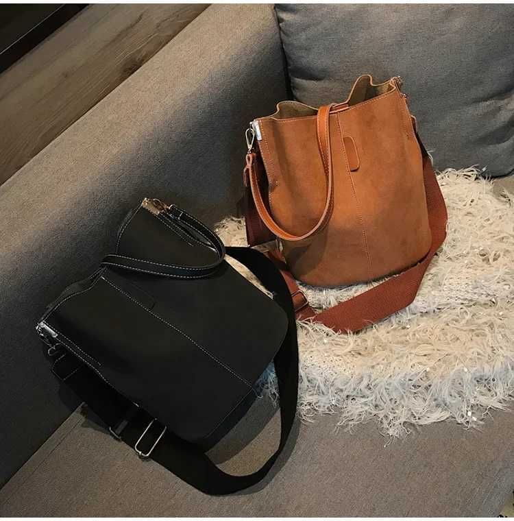 Luxurious Lady's PU Leather Bucket Style Crossbody Shoulder Bag with Roomy Compartment