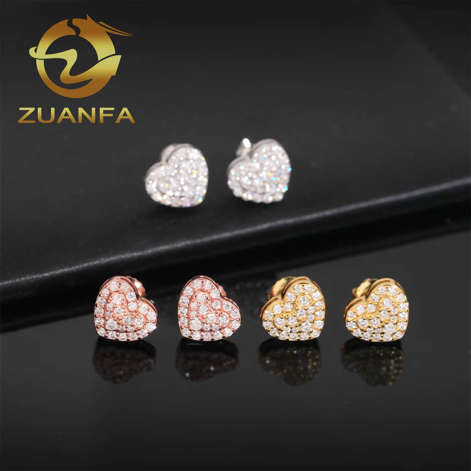 Ready to Ship Hearth Shape Moissanite Stud Earrings 925 Silver Hip Hop Earrings Iced Out Pass Diamond Test