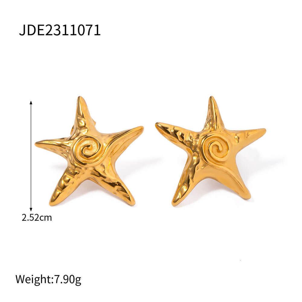 INS Gold Stainless Steel Five-Pointed Star Swirl Spiral Hoop Earrs Fashion Designer Same Jewelry Style Starfish Necklace