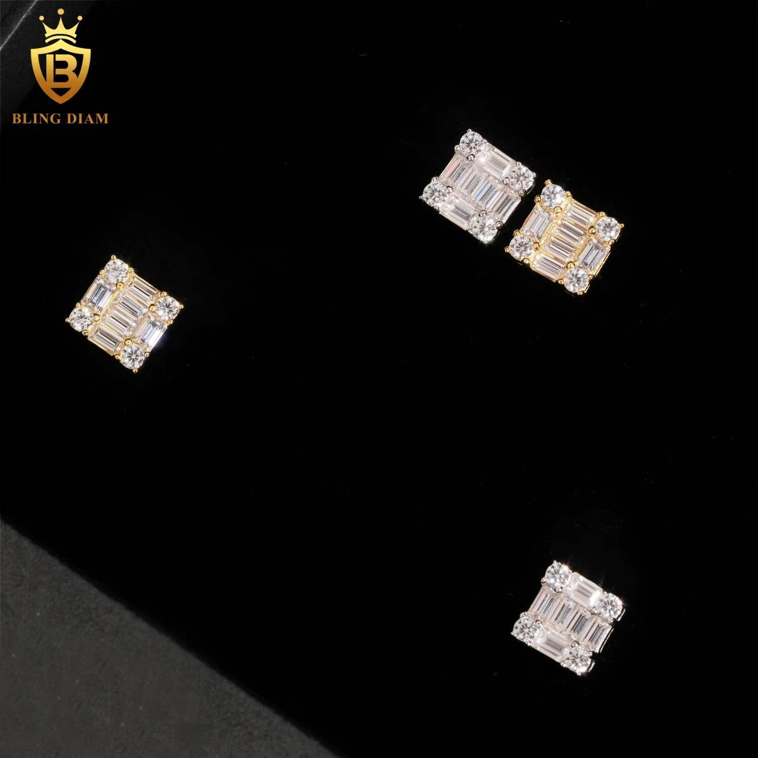 Wholesale Price 925 Sterling Silver Iced Out Luxury Custom VVS Moissanite baguette Stud Earrings
