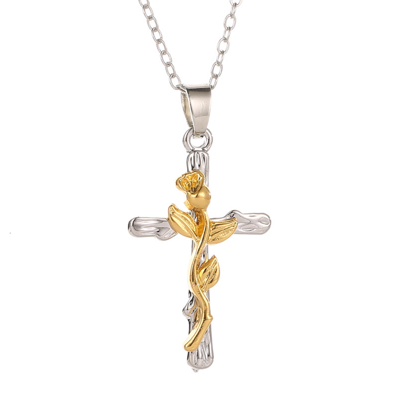 Vine Fashion Leaf Cross Necklace For Men And Women Simple Choker