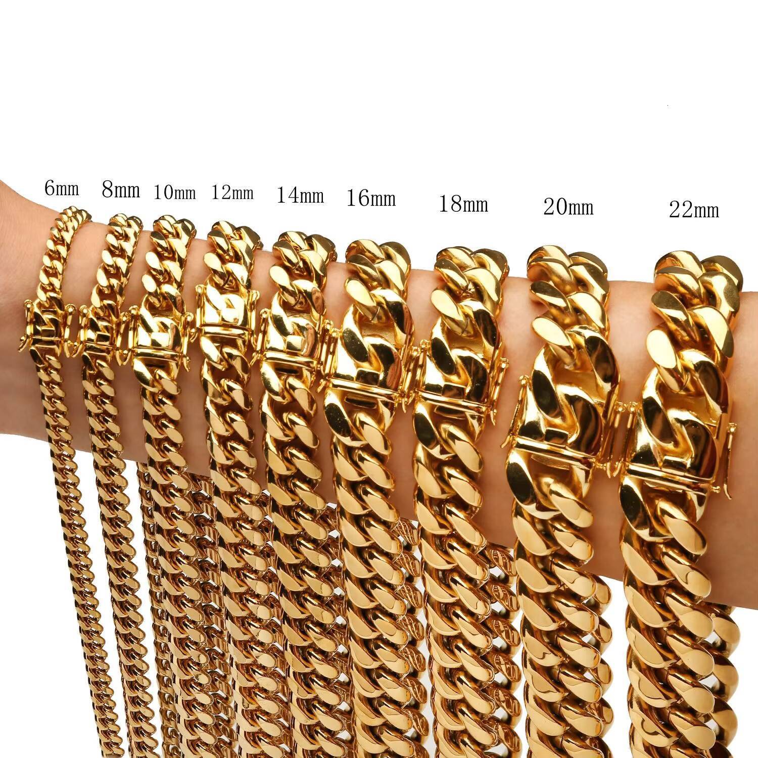 DUYIZHAO Hip Hop Style High Quality 6-22mm Chains Stainless Steel 18K Gold Plated Miami Cuban Chain for Men