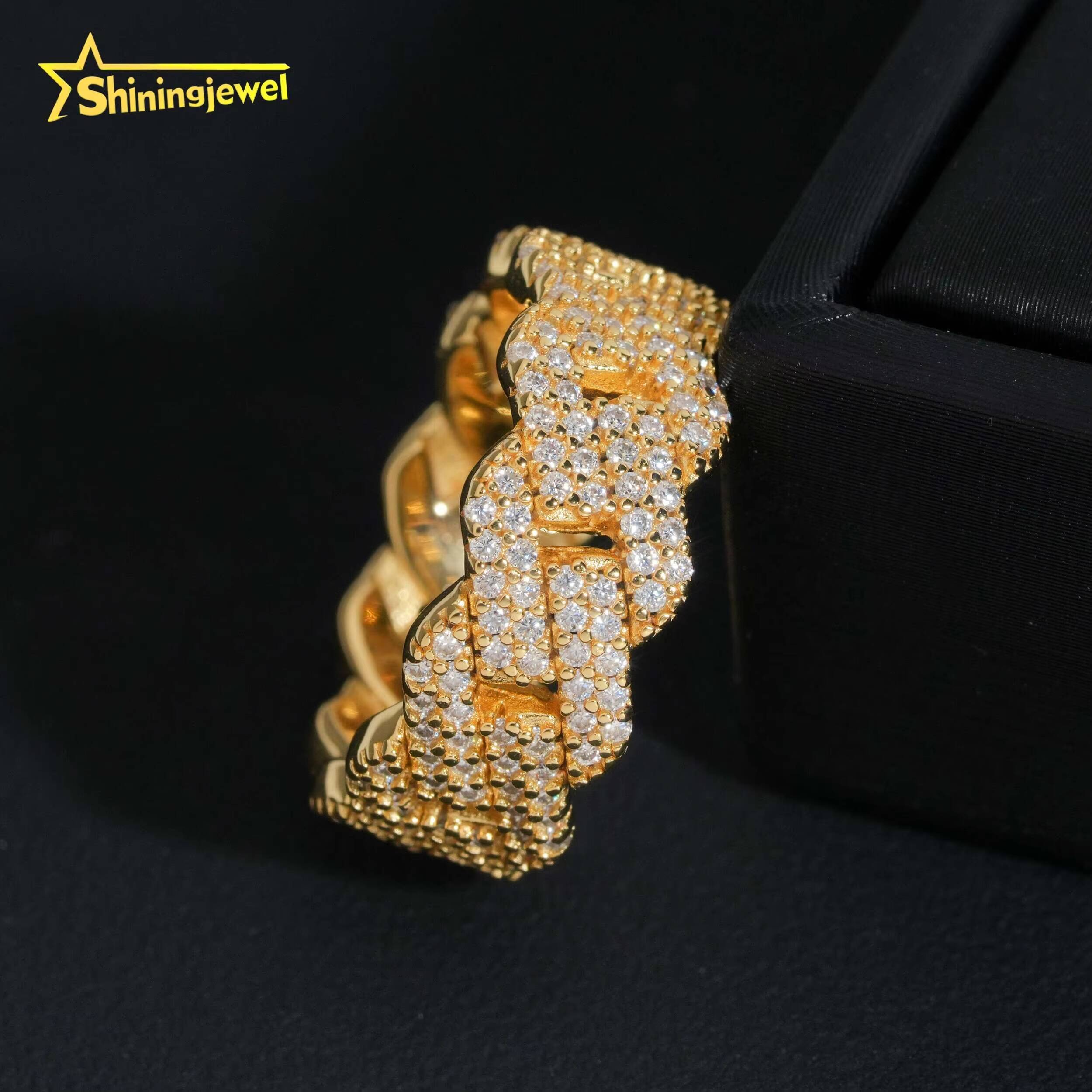 Luxury Jewelry Gold Plated Solid 925 Sterling Silver Sparkling Diamond Hip Hop Men Rings Iced Out Moissanite Ring