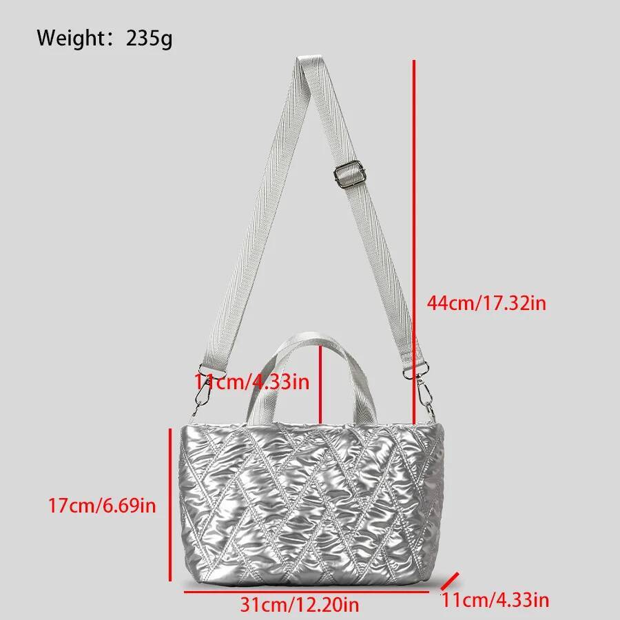 Casual Sier Lingge Quilted Padded Small Tote Bag Soft Nylon Puffer Women Handbag Trend Wide Strap Shoulder Crossbody Bags 2025