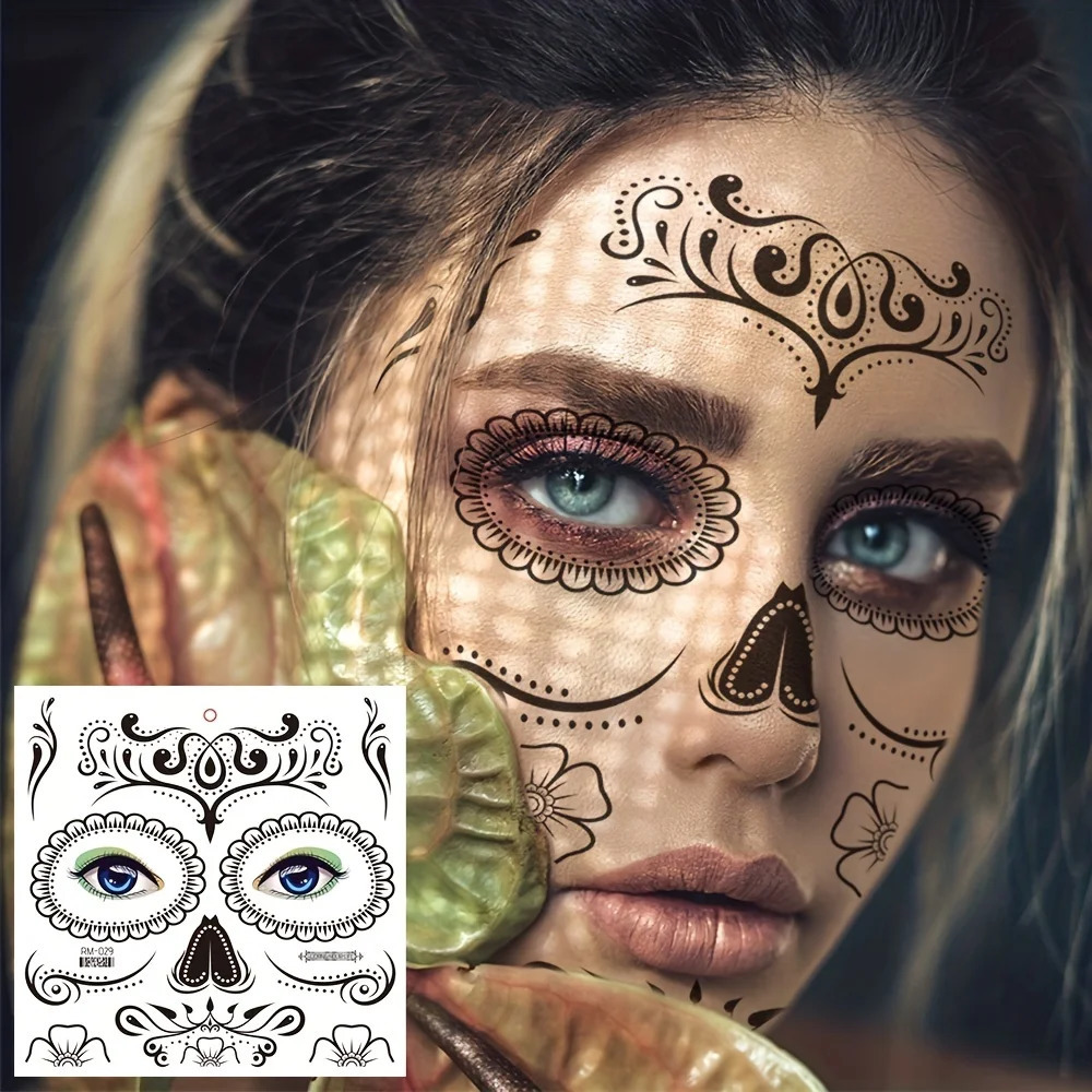 Halloween Temporary Tattoos Sticker Day Of The Dead La Catrina Face Skull Waterproof Party Makeup Decals 250809