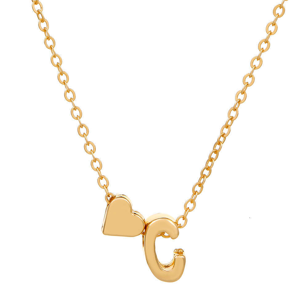 Fashion Heart 26 Alphabet Pendant Necklace Creative Versatile Heart-Shaped Short Clavicle Chain