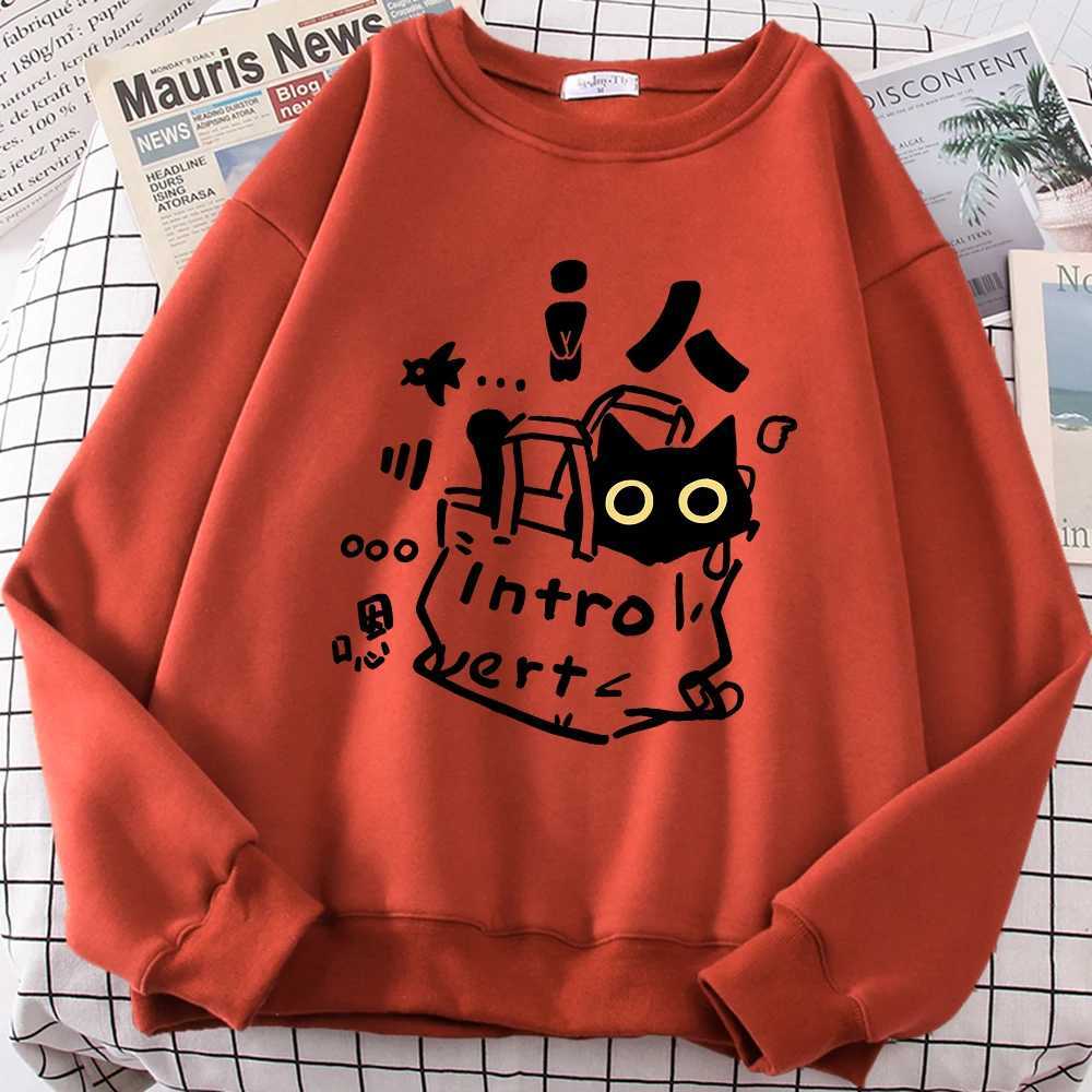 An Introverted Cat Fun Cute Print Cartoons Clothing Men Women Hoodies Autumn Crewneck Fashion Sweatshirts Pullover Couple Hoodie Y250811